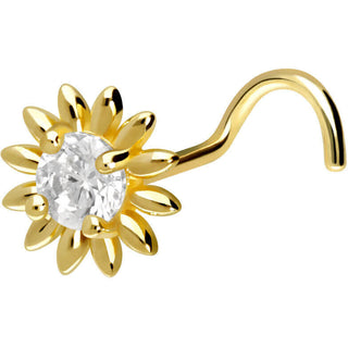 Solid Gold 18 Carat Nose Screw Flower Zirconia