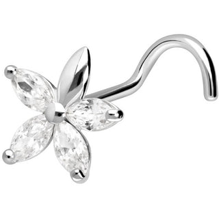 Solid Gold 18 Carat Nose Screw Flower Zirconia