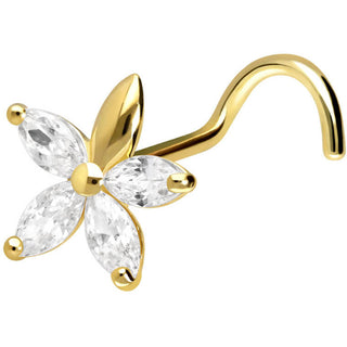 Solid Gold 18 Carat Nose Screw Flower Zirconia