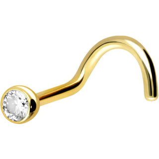 Solid Gold 18 Carat Nose Screw Round Zirconia