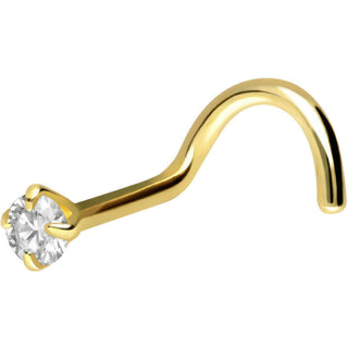 Solid Gold 18 Carat Nose Screw Prong Setting Zirconia