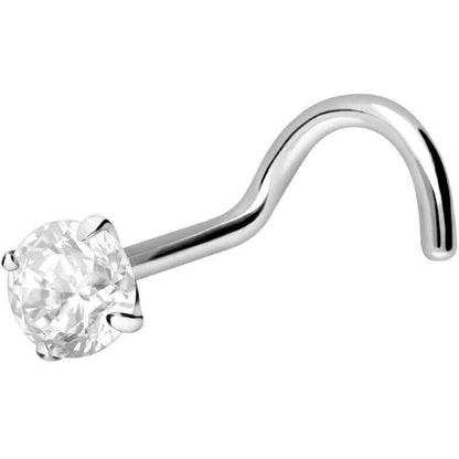 Solid Gold 18 Carat Nose Screw Prong Setting Zirconia