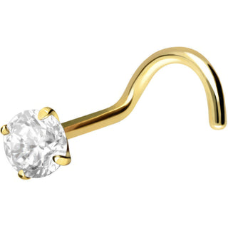 Solid Gold 18 Carat Nose Screw Prong Setting Zirconia