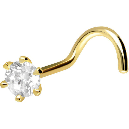 Solid Gold 18 Carat Nose Screw Prong Setting Zirconia