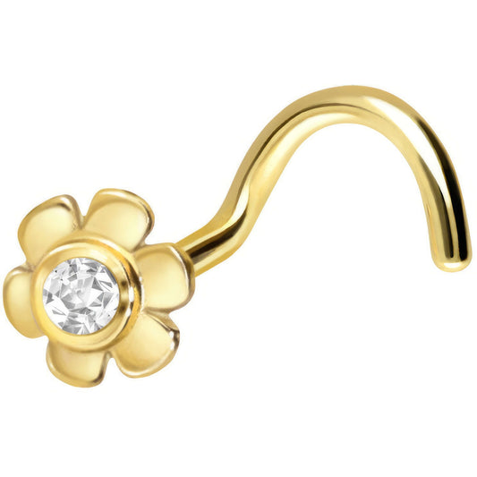 Solid Gold 18 Carat Nose Screw Flower Zirconia