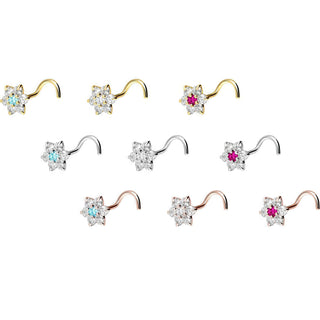 Solid Gold 18 Carat Nose Screw Flower Zirconia mix