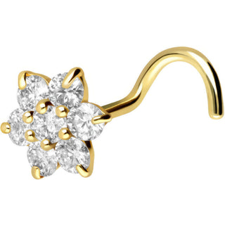 Solid Gold 18 Carat Nose Screw Flower Zirconia mix