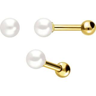 Solid Gold 18 Carat Barbell Genuine Fresh Water Pearl