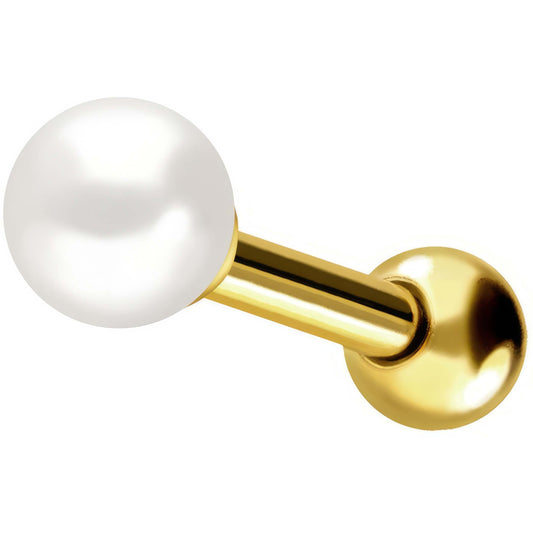 Solid Gold 18 Carat Barbell Genuine Fresh Water Pearl