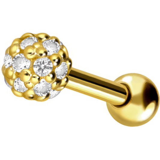 Solid Gold 18 Carat Barbell Ball Multi Zirconia