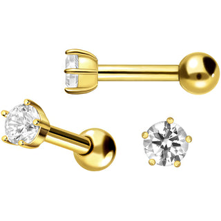 Solid Gold 18 Carat Barbell Prong Setting Zirconia