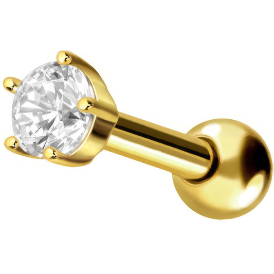 Solid Gold 18 Carat Barbell Prong Setting Zirconia