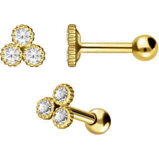 Solid Gold 18 Carat Barbell 3 Zirconia