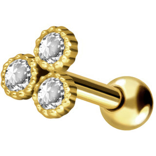 Solid Gold 18 Carat Barbell 3 Zirconia