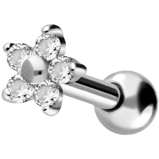 Solid Gold 18 Carat Barbell Flower Zirconia