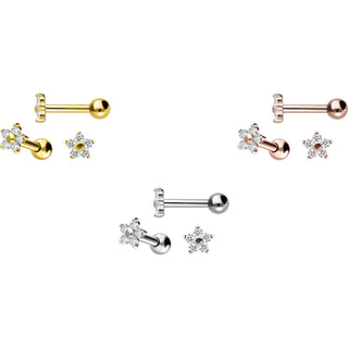 Oro 18kt Barbell Flor de circonitas