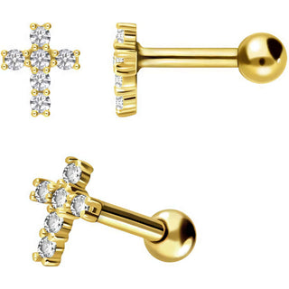 18 Karat Gold Barbell Kreuz Zirkonia