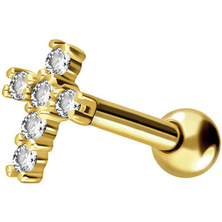 18 Karat Gold Barbell Kreuz Zirkonia