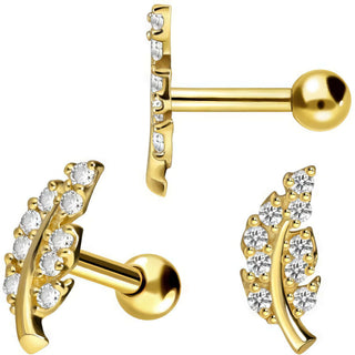 Solid Gold 18 Carat Barbell Leaf Zirconia