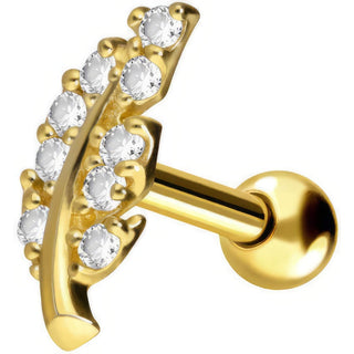 Solid Gold 18 Carat Barbell Leaf Zirconia