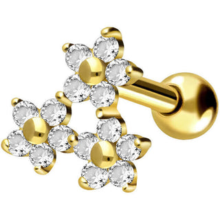 Solid Gold 18 Carat Barbell 3 Flower Zirconia