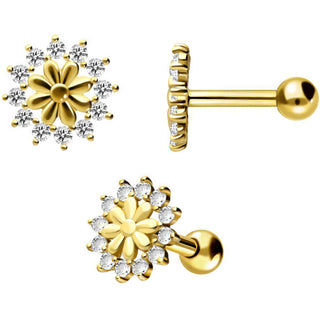 Solid Gold 18 Carat Barbell Flower Zirconia