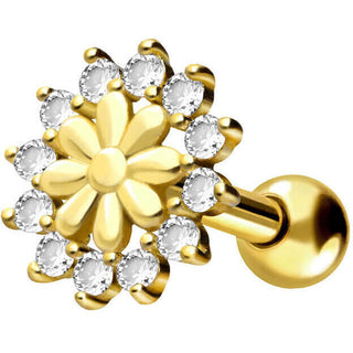 Solid Gold 18 Carat Barbell Flower Zirconia