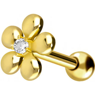 Solid Gold 18 Carat Barbell Flower Zirconia