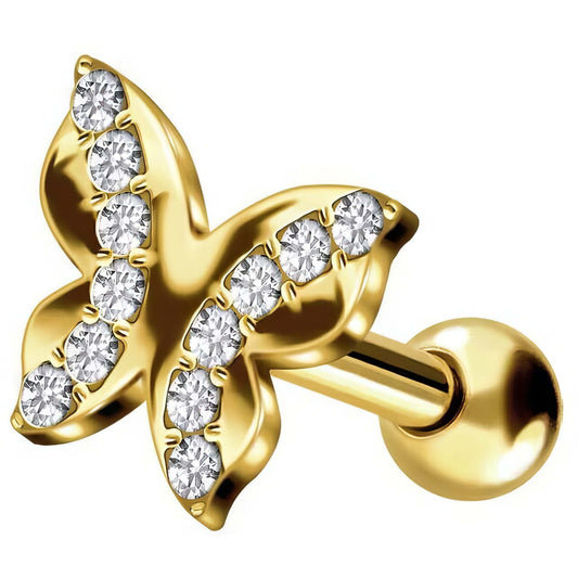 Solid Gold 18 Carat Barbell Butterfly Zirconia