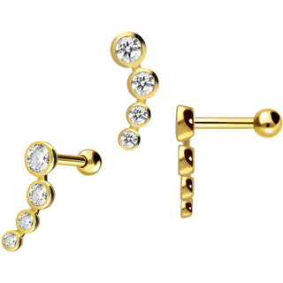 Solid Gold 18 Carat Barbell 4 Zirconia