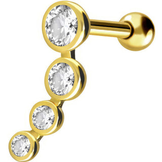 Solid Gold 18 Carat Barbell 4 Zirconia