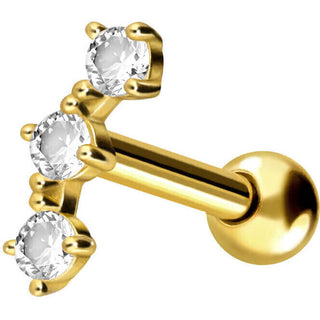 Solid Gold 18 Carat Barbell 3 Zirconia