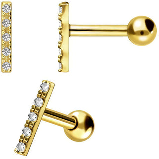 Solid Gold 18 Carat Barbell Bar 5 Zirconia