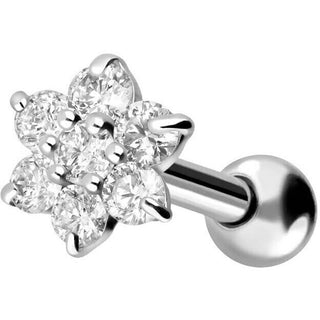 Solid Gold 18 Carat Barbell Flower Zirconia